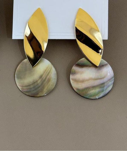 Gold Finish Abstract Shell Drop Earrings