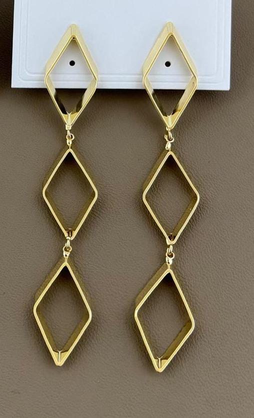 Gold Finish Geometric Diamond Drop Earrings