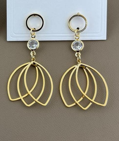 Gold Finish Crystal Accent Layered Petal Drop Earrings