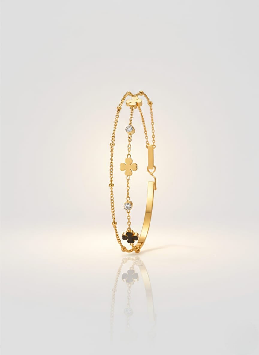 Elegant Gold Clover Charm Layered Bracelet