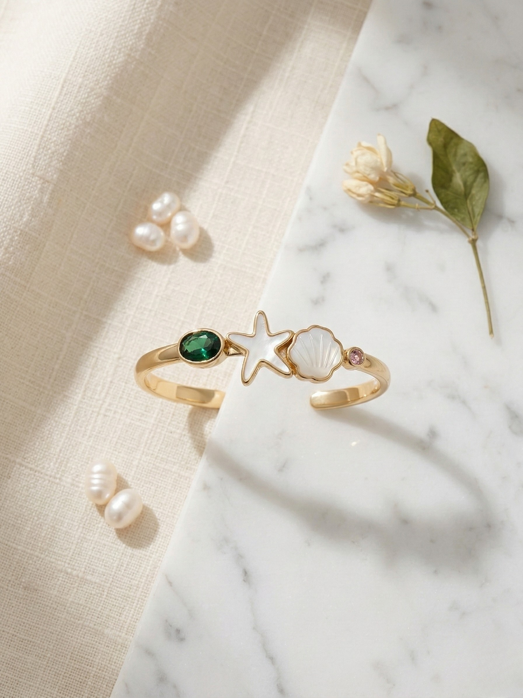 Elegant Gold Ocean-Themed Korean Style Bangl