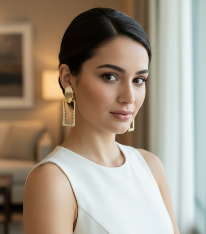 Gold Tone Crystal Rectangle Drop Earrings