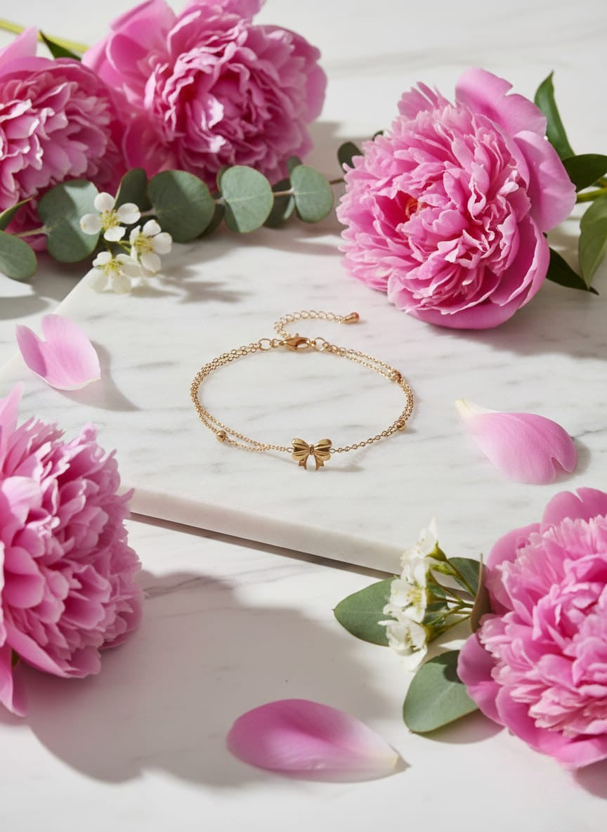 Delicate Gold Bow Charm Chain Bracelet