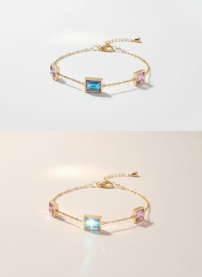 Elegant Gold Bracelet with Iridescent Square Gemstones