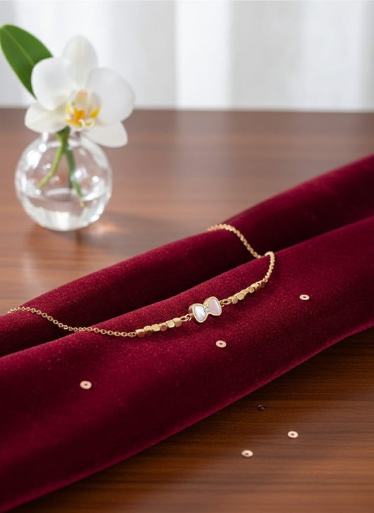 Dainty Gold Pink Bow Mother of Pearl Bracelet