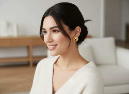 Gold Finish Textured Knot Stud Earrings