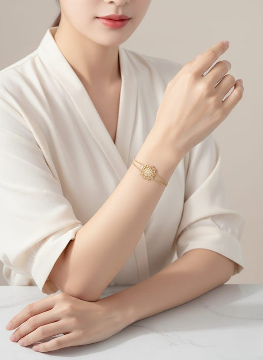 Elegant Gold Mandala Charm Adjustable Bracelet
