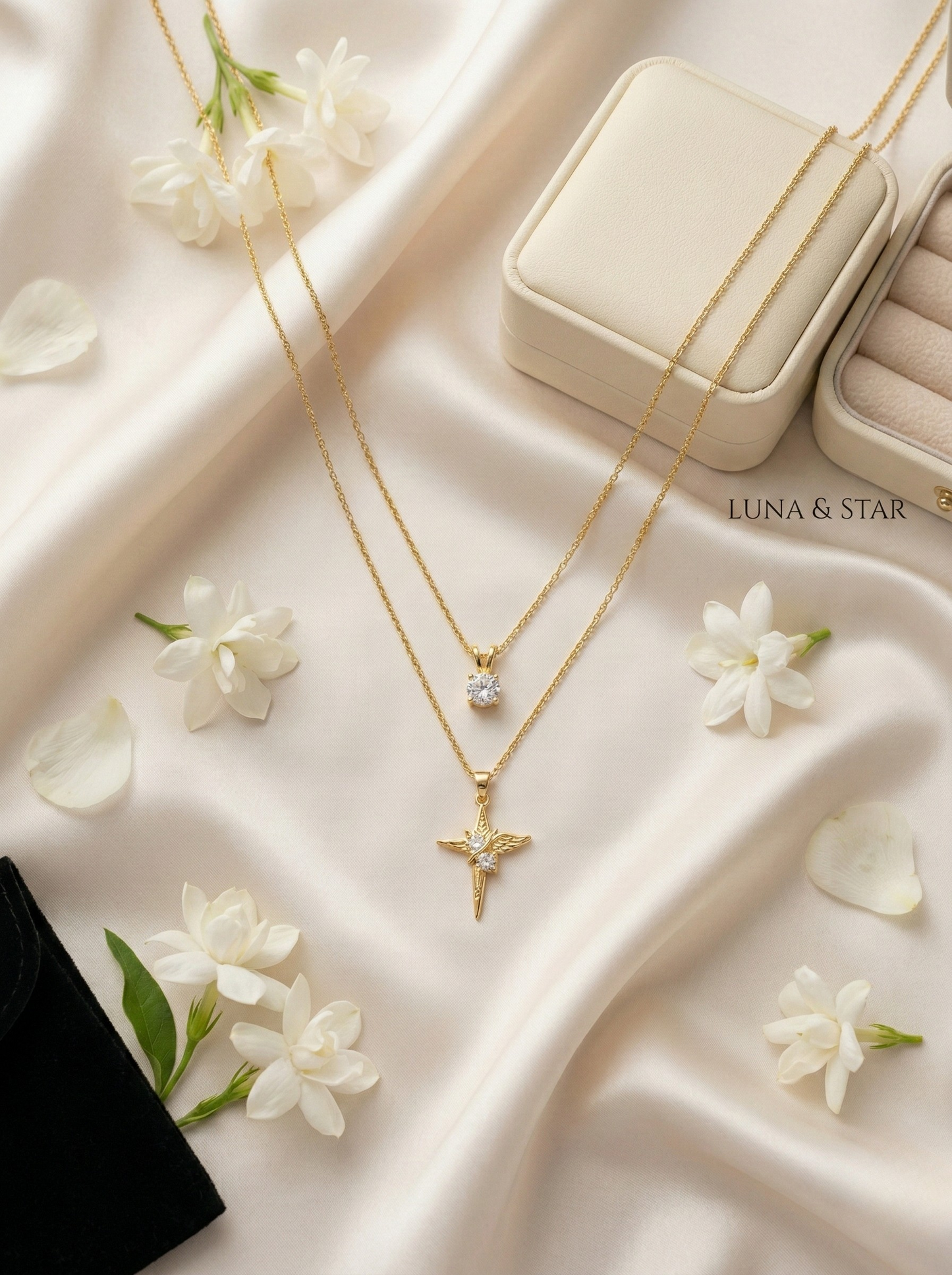 Elegant Gold Layered Necklaces on Marble Surface