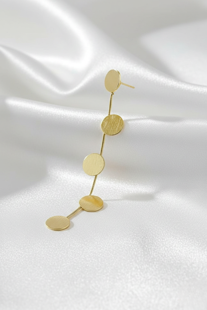 Gold Tone Disc Chain Drop Earrings