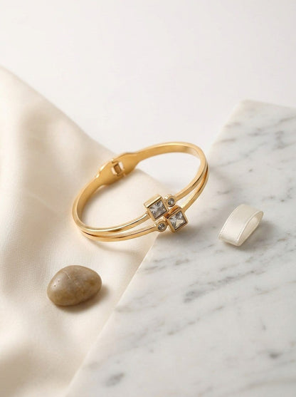 Elegant Gold Bangle with Square Crystal Accents