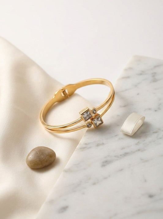 Elegant Gold Bangle with Square Crystal Accents