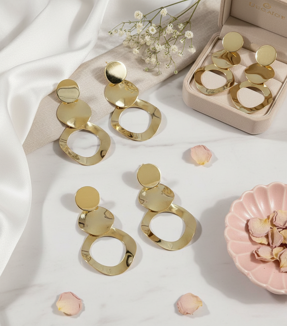 Golden Halo Statement Drop Earrings