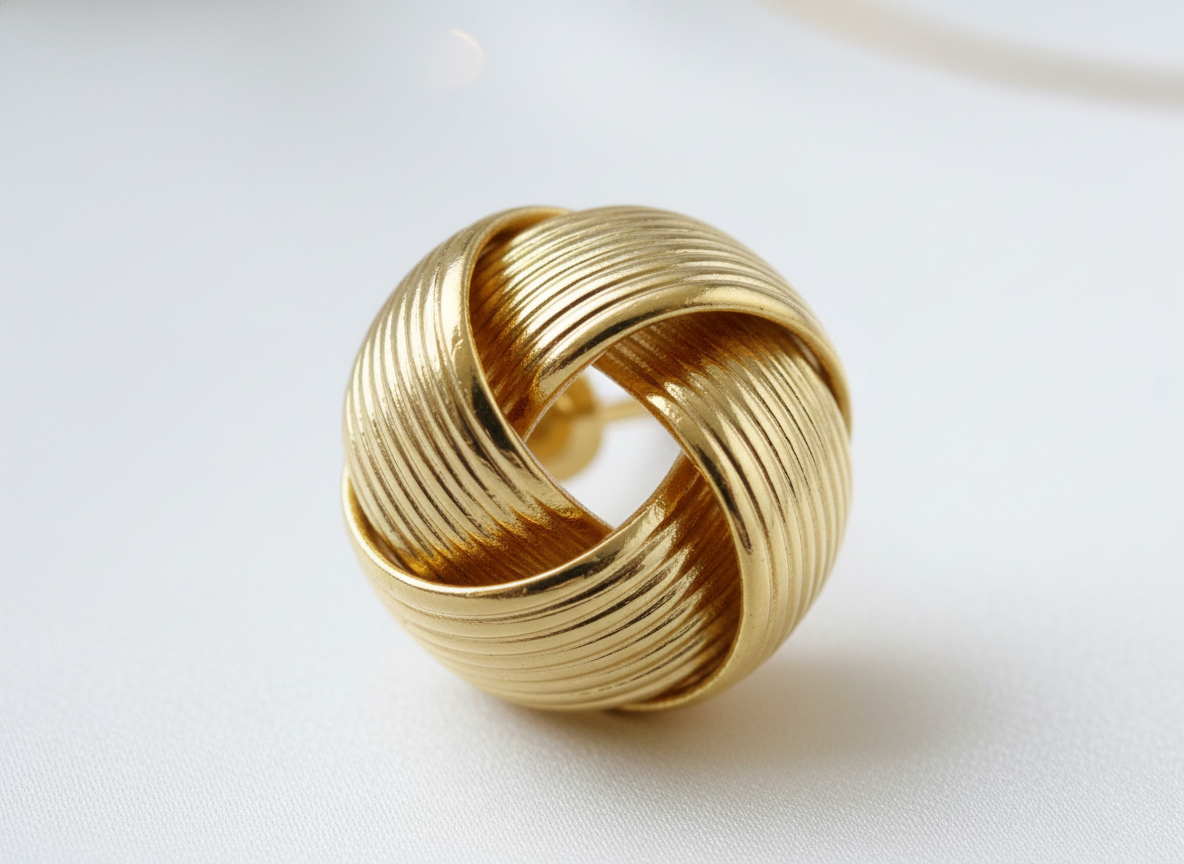 Gold Finish Textured Knot Stud Earrings