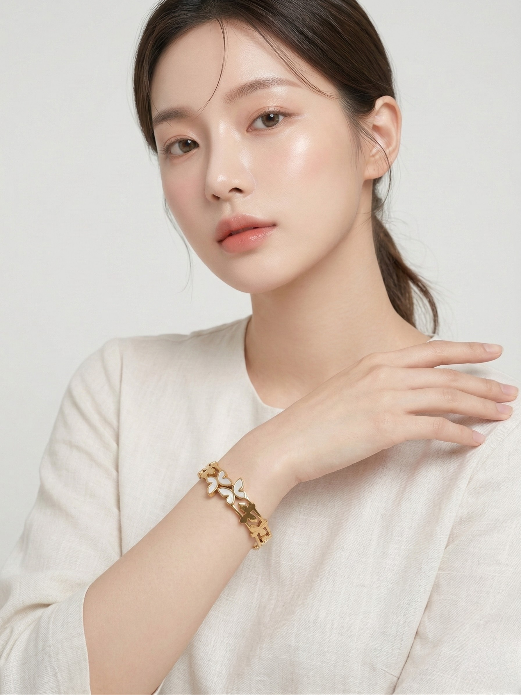 Elegant Gold Butterfly Kada With Marble Inlay