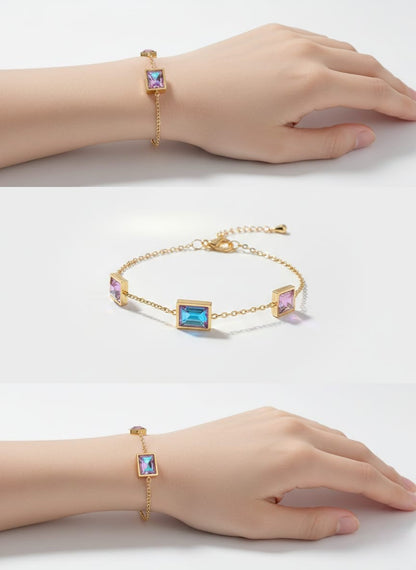 Elegant Gold Bracelet with Iridescent Square Gemstones