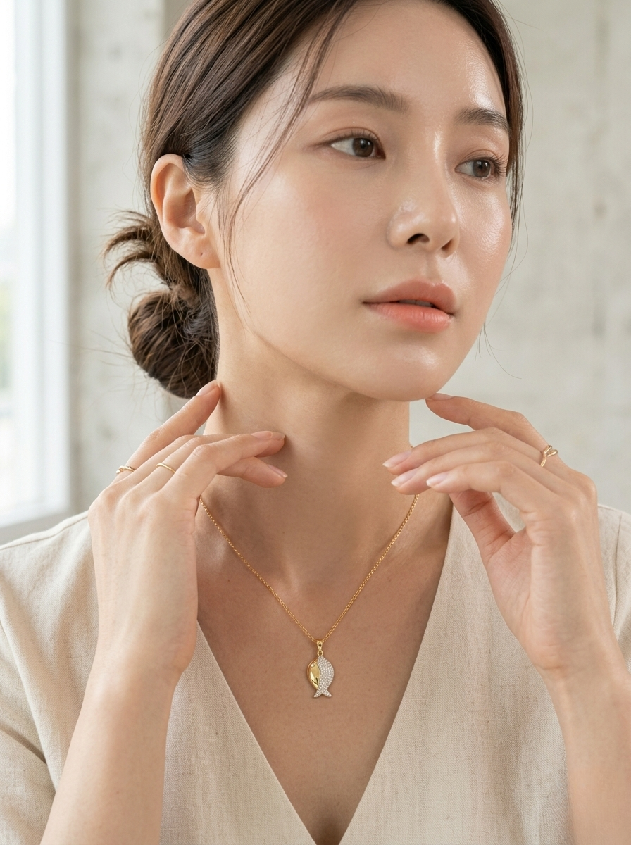 Elegant Gold Fish Pendant On Marble Surface