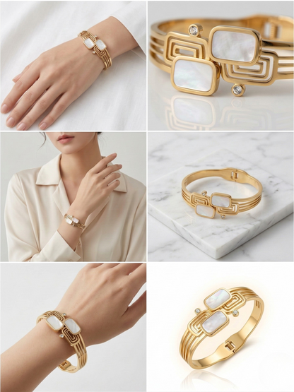 Elegant Korean Gold Kada with Mother-Pearl