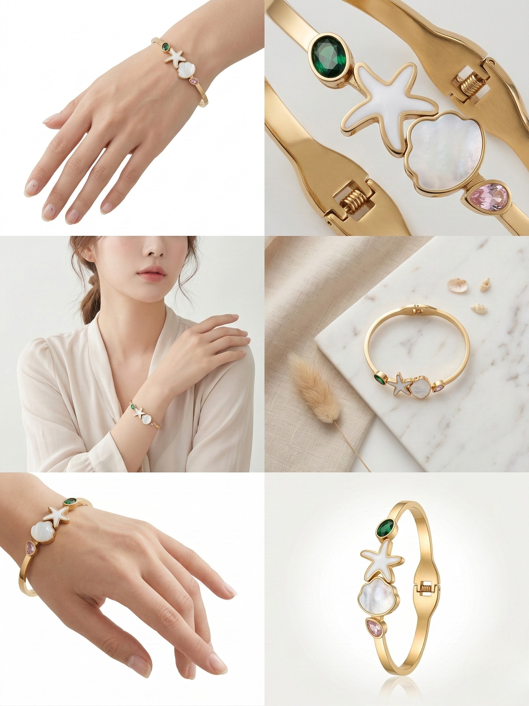 Elegant Gold Ocean-Themed Korean Style Bangl