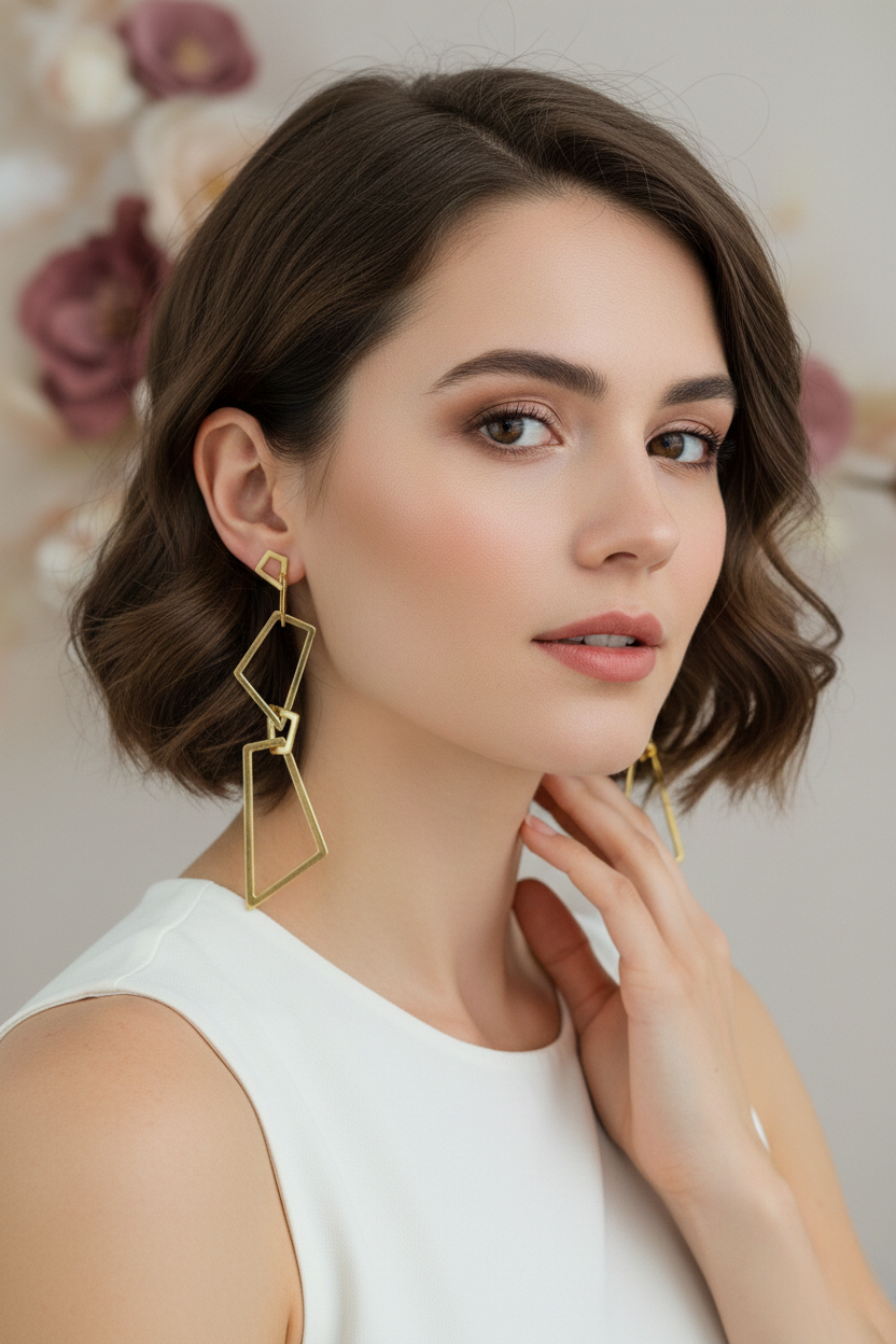 Geometric Elegance Gold Drop Earrings