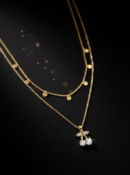 Elegant Layered Gold Cherry Pendant Necklace