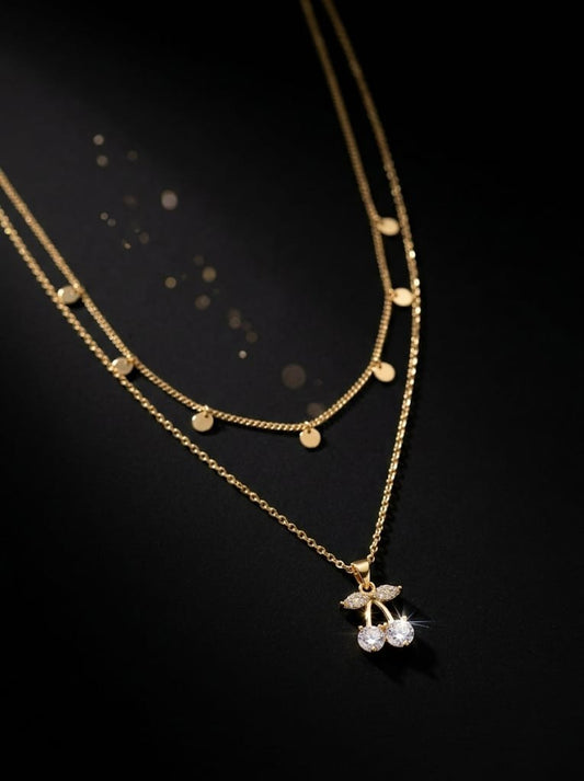 Elegant Layered Gold Cherry Pendant Necklace