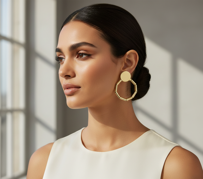 Gold Finish Beaded Hoop Drop Earrings