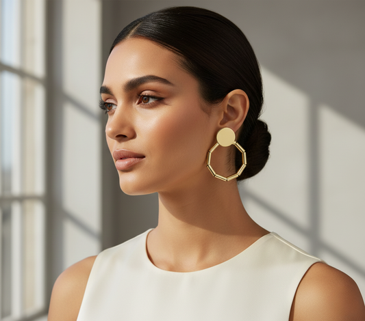 Gold Finish Beaded Hoop Drop Earrings