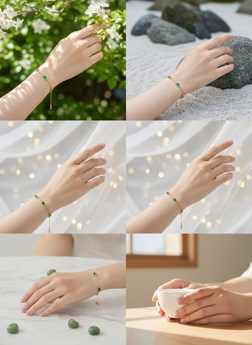 Elegant Gold Emerald Green Baguette Stone Bracelet