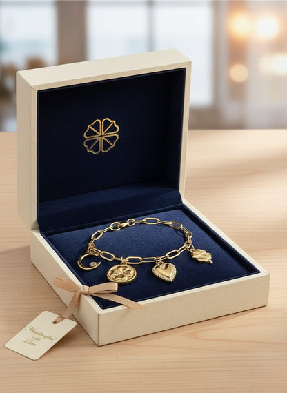 Elegant Gold Multi Charm Link Bracelet