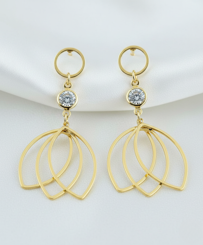 Gold Finish Crystal Accent Layered Petal Drop Earrings