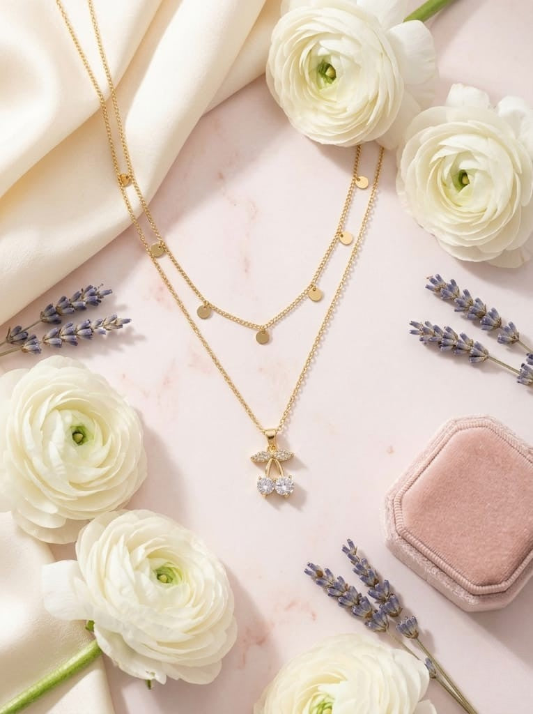 Elegant Layered Gold Cherry Pendant Necklace