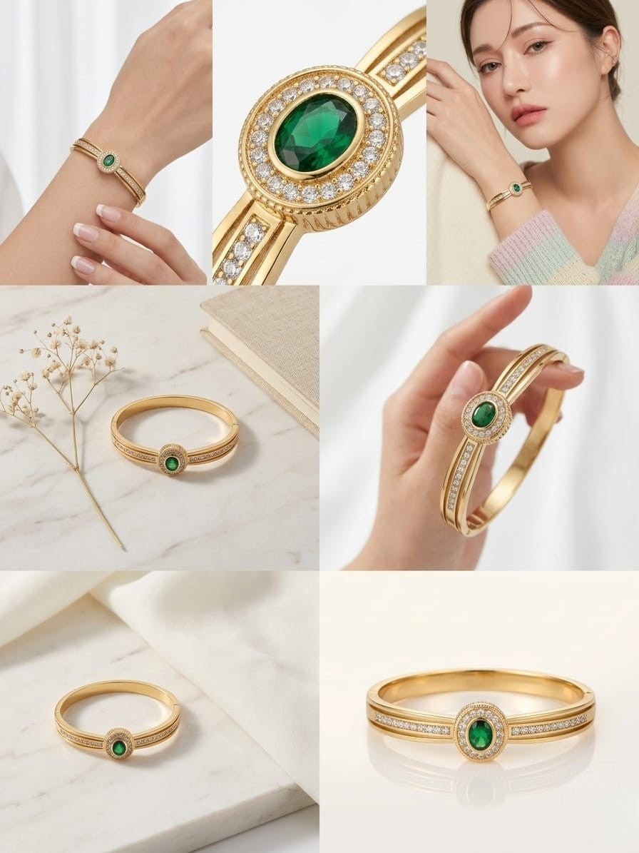 Elegant Korean Gold Kada with Emerald Stone