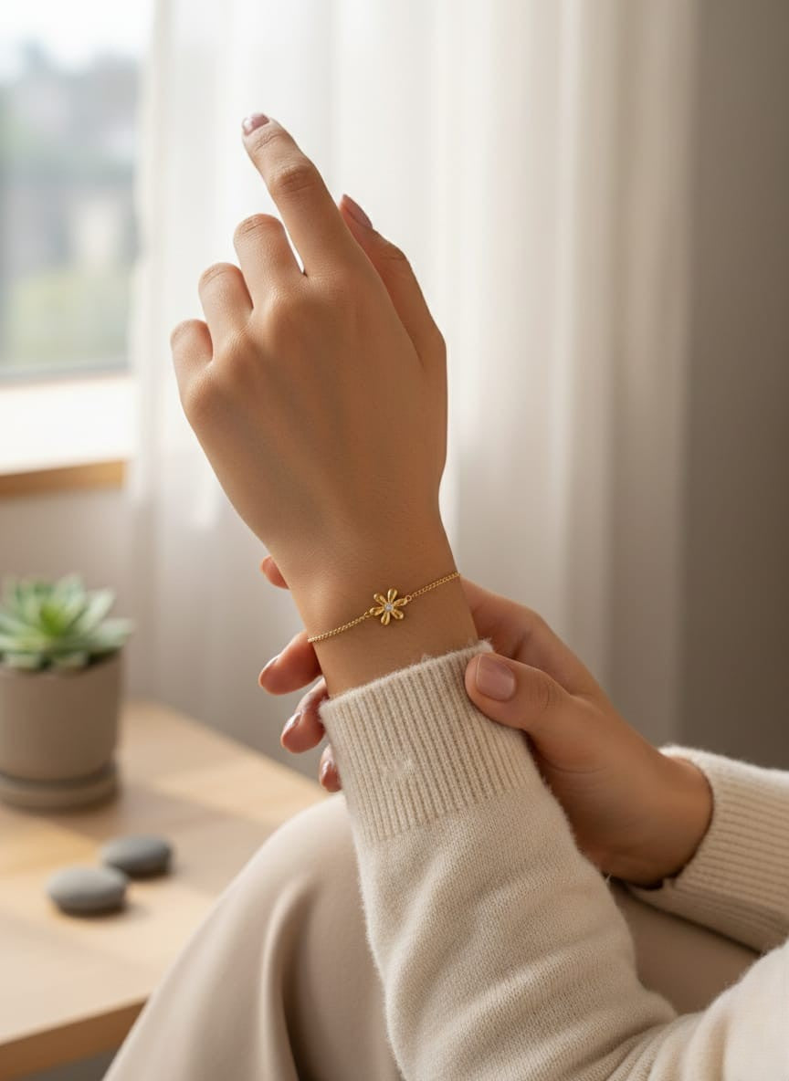 Delicate Gold Flower Charm Chain Bracelet