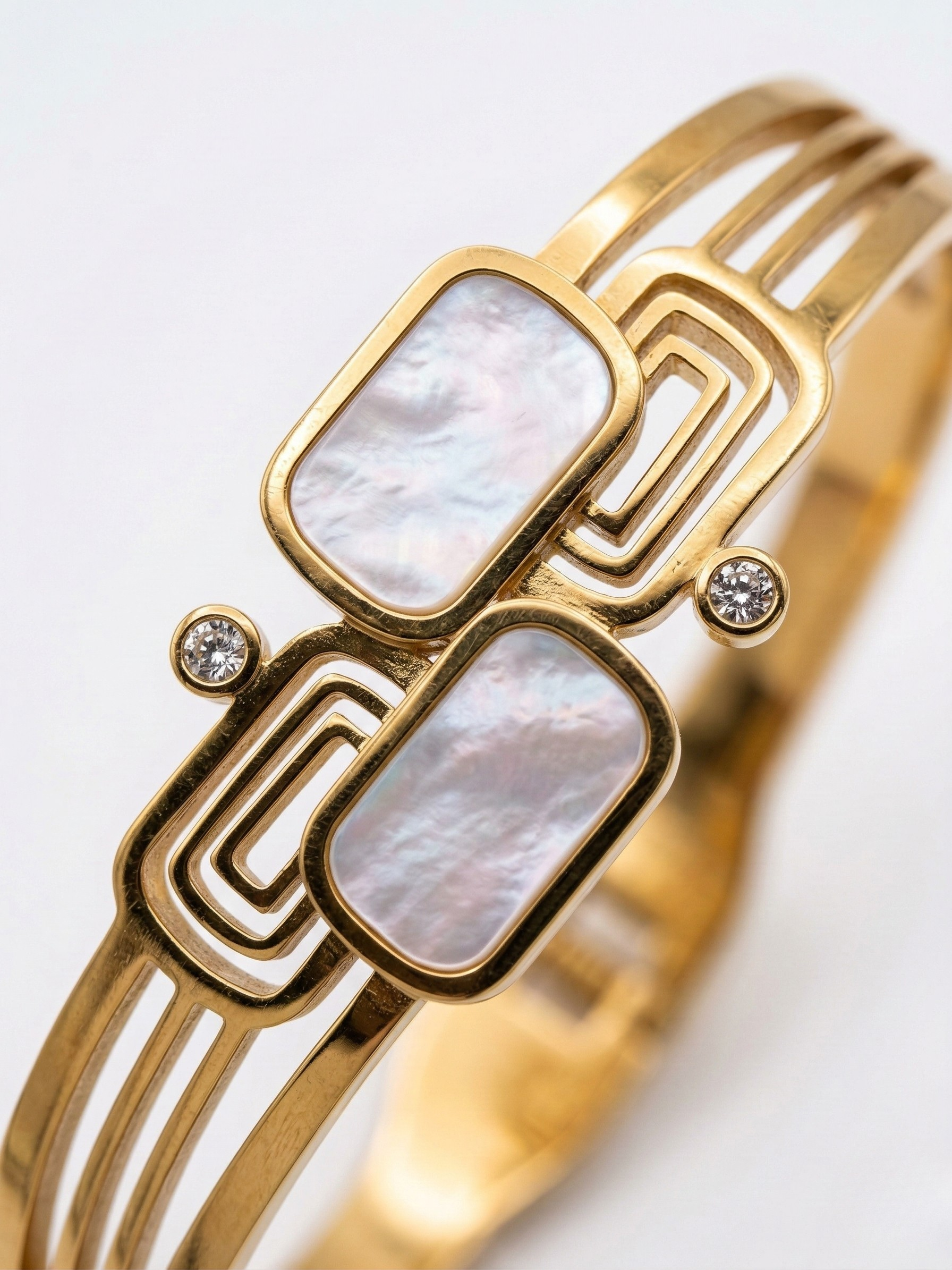 Elegant Korean Gold Kada with Mother-Pearl