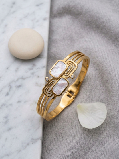 Elegant Korean Gold Kada with Mother-Pearl
