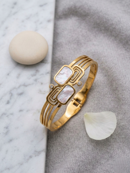 Elegant Korean Gold Kada with Mother-Pearl