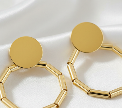 Gold Finish Beaded Hoop Drop Earrings