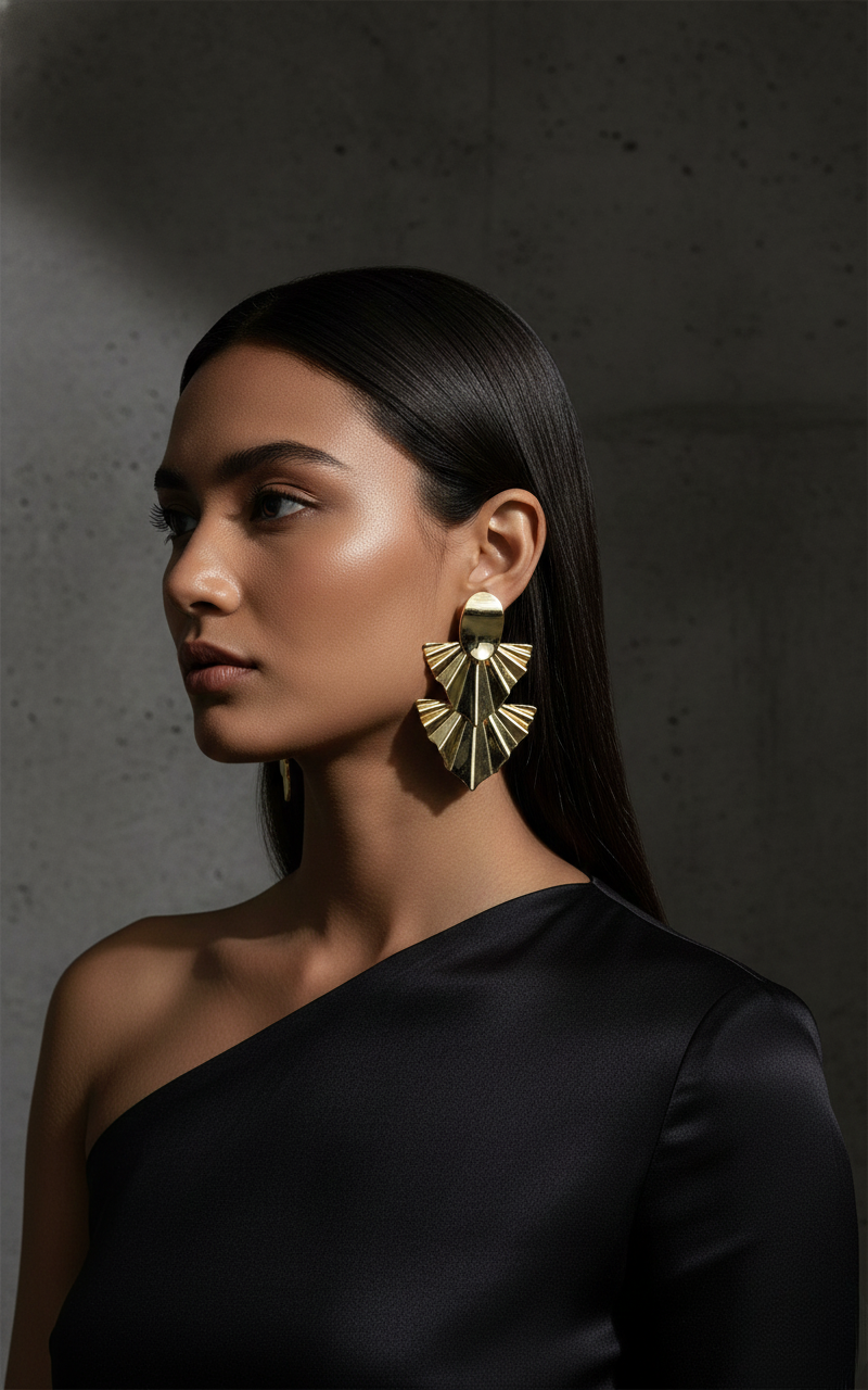 Gold Fan Drop Earrings – Elegant Statement Jewelry