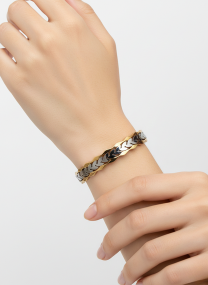 Intricate Two Tone Leaf Pattern Bracelet