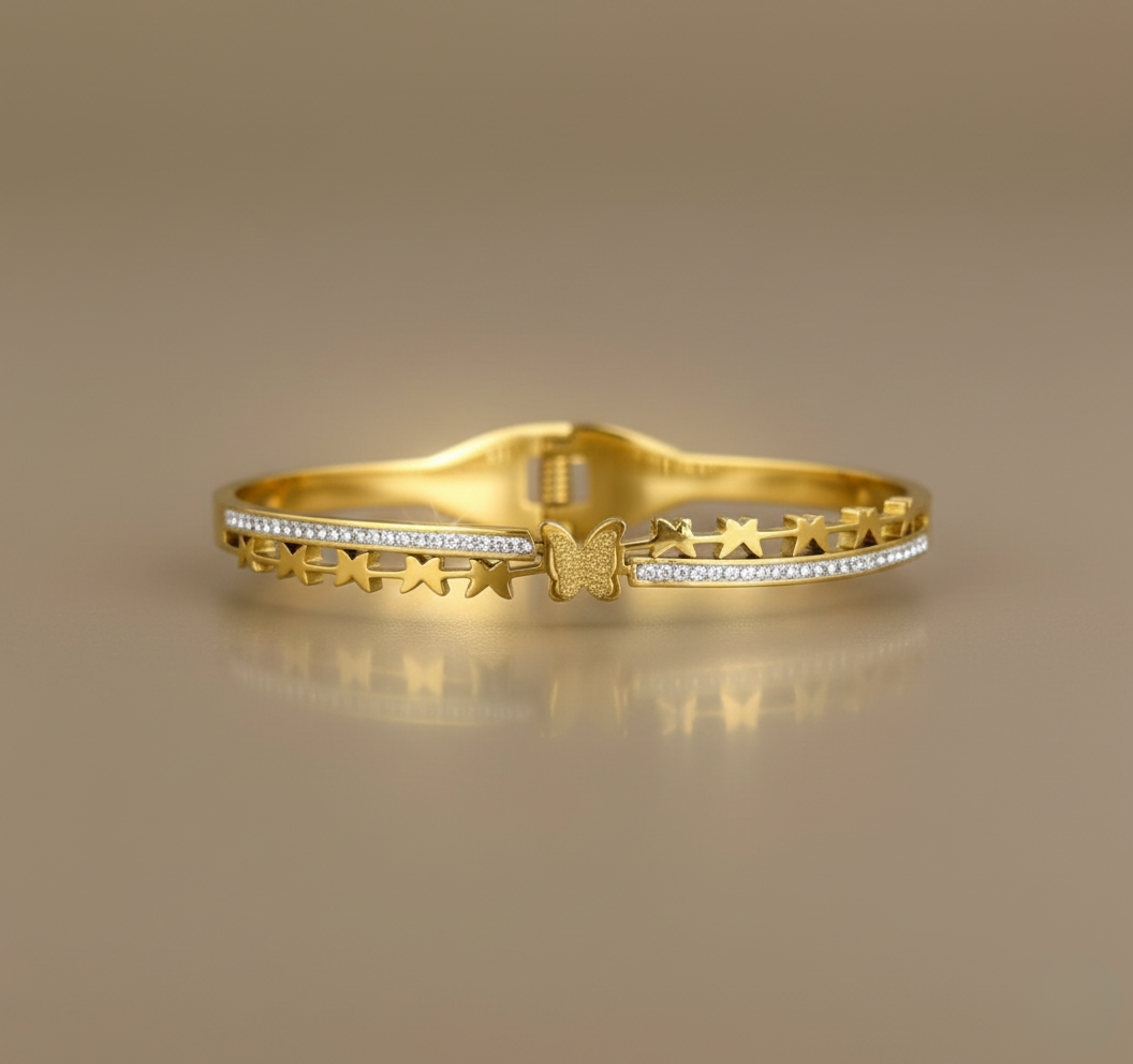 Star & Butterfly Gold Kada Bracelet for Women