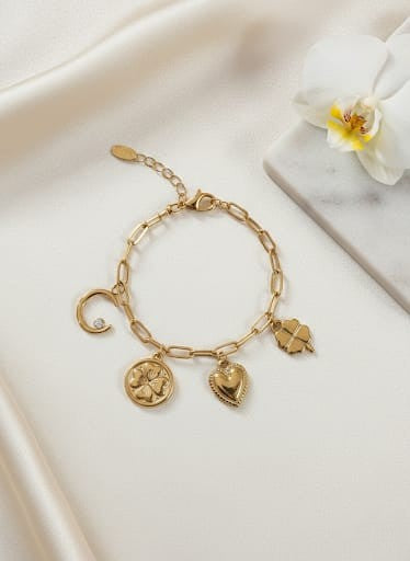 Elegant Gold Multi Charm Link Bracelet