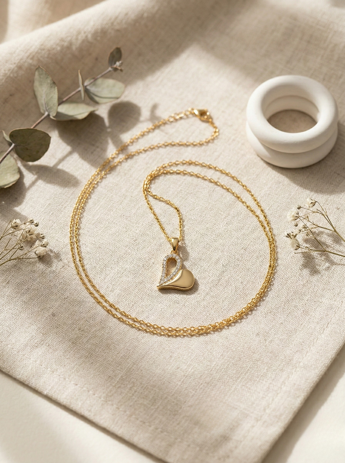 Elegant Gold Heart Pendant with Diamond Accents