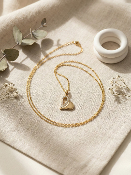Elegant Gold Heart Pendant with Diamond Accents