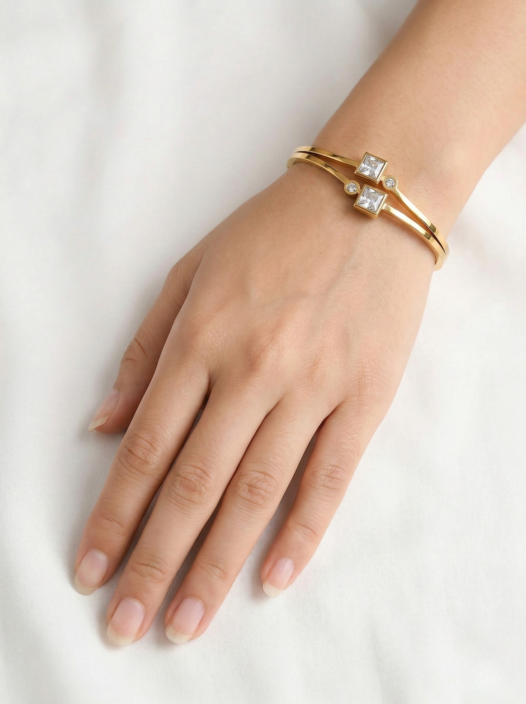 Elegant Gold Bangle with Square Crystal Accents