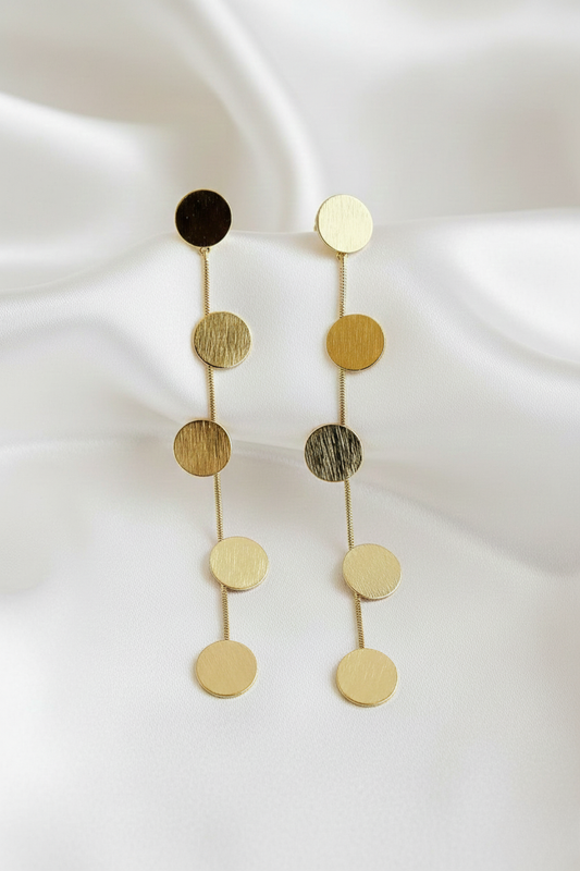 Gold Tone Disc Chain Drop Earrings