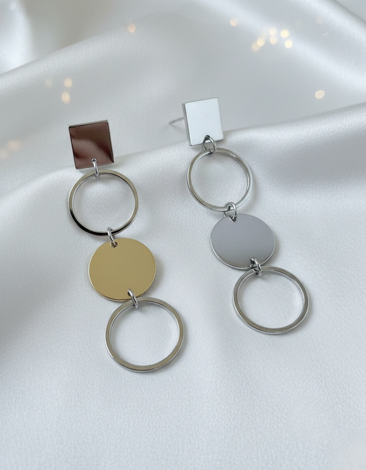 Silver Luxe Geometric Drop Earrings