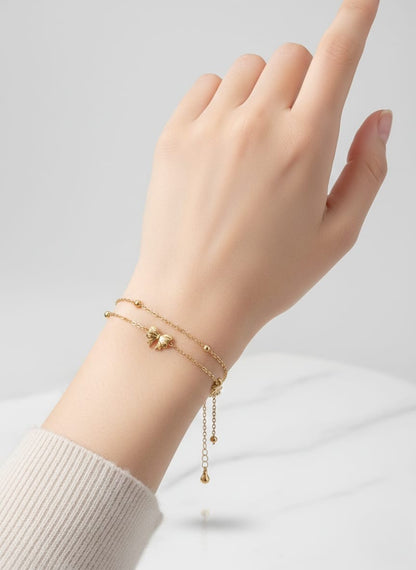 Delicate Gold Bow Charm Chain Bracelet