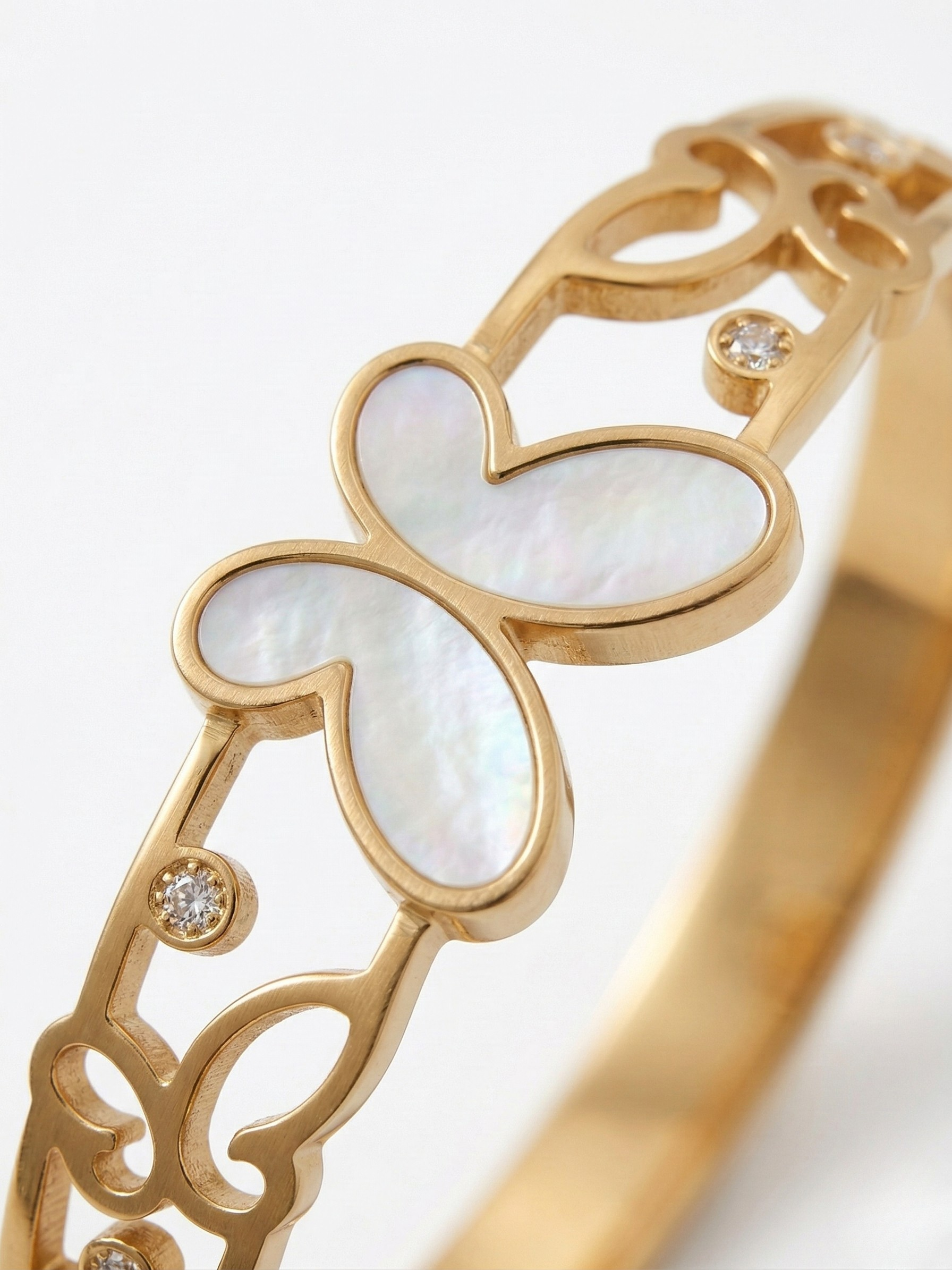 Elegant Gold Butterfly Kada With Marble Inlay