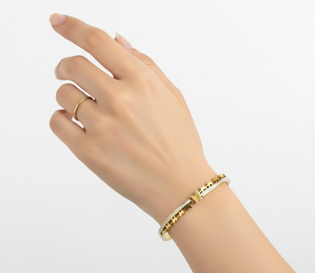 Star & Butterfly Gold Kada Bracelet for Women