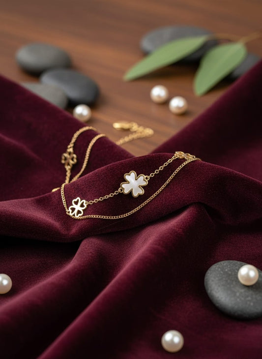 Elegant Gold Clover Double Layer Chain Bracelet
